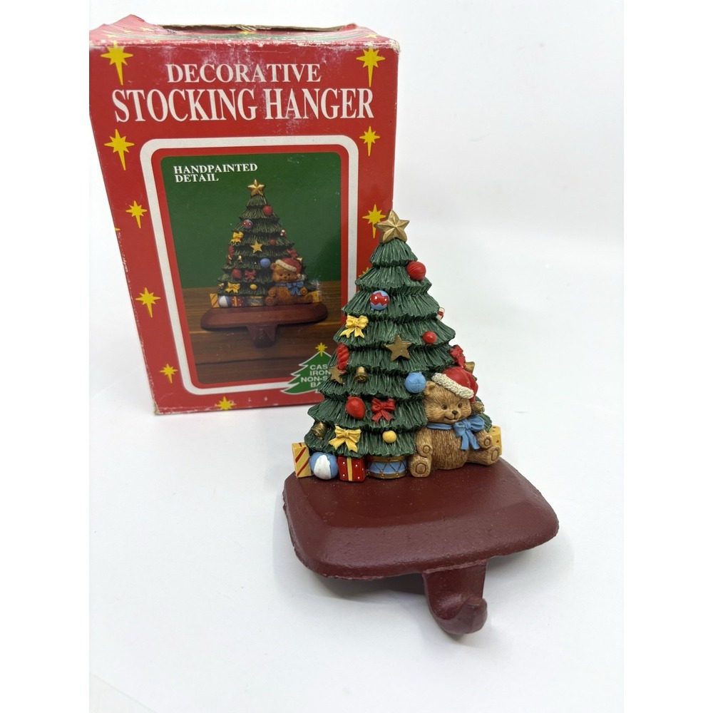 Vtg Cast Iron Christmas Tree Stocking Holder